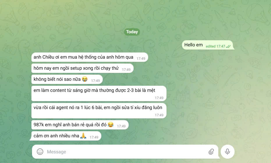 Feedback học viên - agent ra 6 bài content một lúc