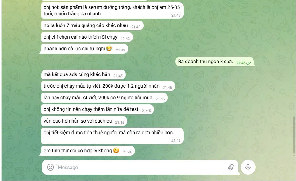 Feedback học viên - quảng cáo AI 200k được 9 người hỏi mua
