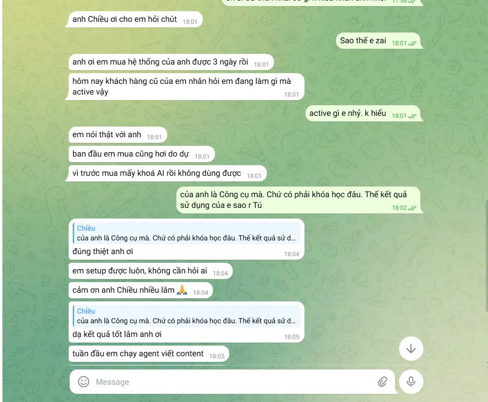 Feedback học viên - 3 ngày dùng khách hàng cũ nhắn hỏi active
