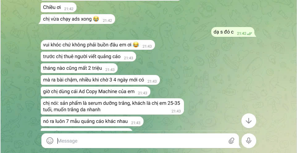 Feedback học viên - Ad Copy Machine ra 7 mẫu quảng cáo