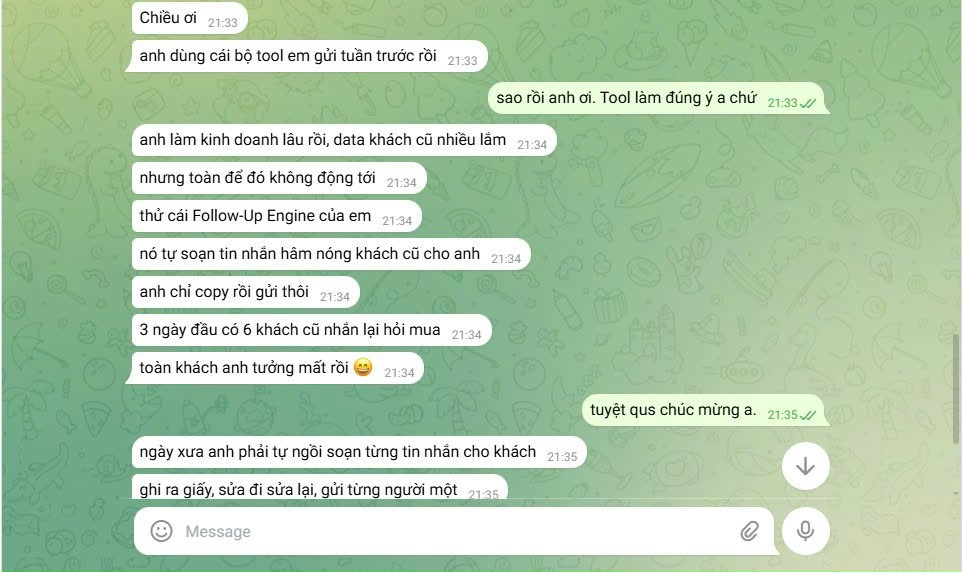 Feedback học viên - Follow-Up Engine 6 khách cũ nhắn lại