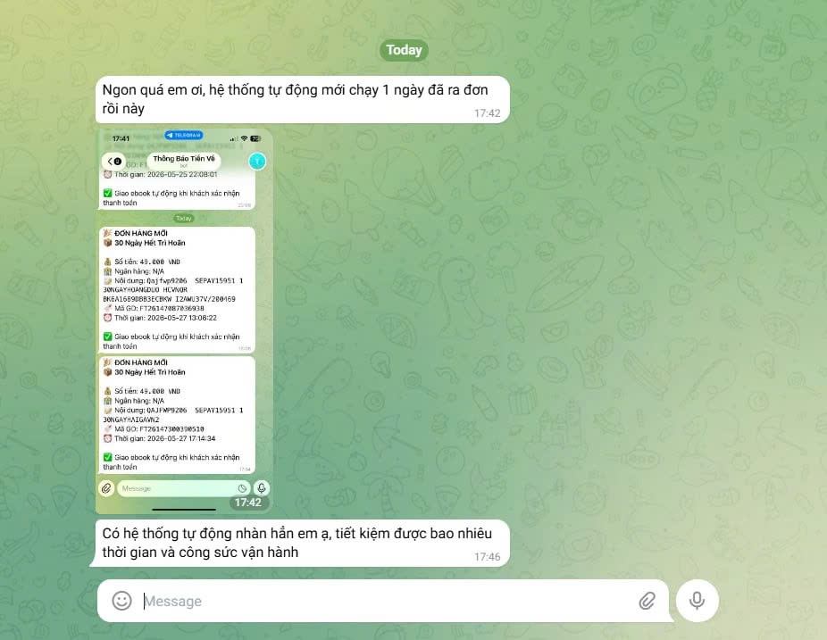 Feedback học viên - hệ thống tự động ra đơn ngày đầu