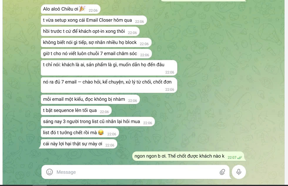 Feedback học viên - Email Closer list tưởng chết chốt 2 người